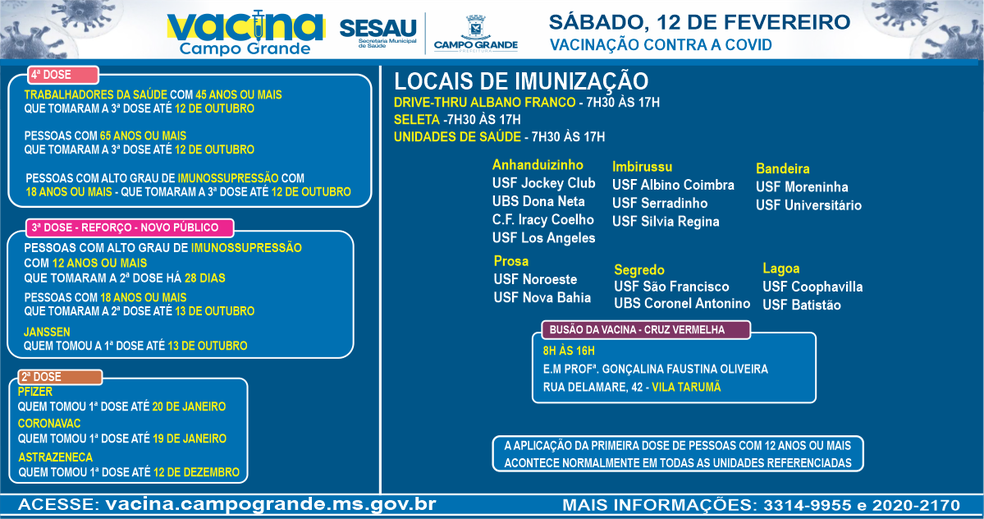 Vacinação para adultos neste sábado. (Foto: Divulgação Sesau). 