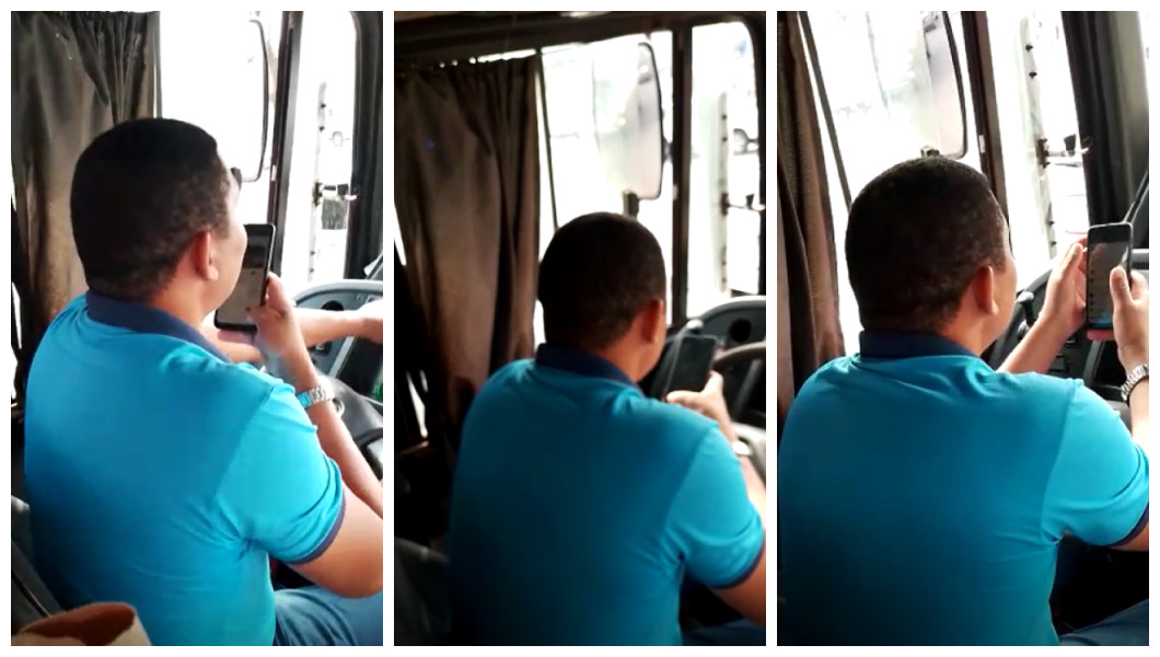 Direção Perigosa Motorista De ônibus é Flagrado Falando Ao Celular